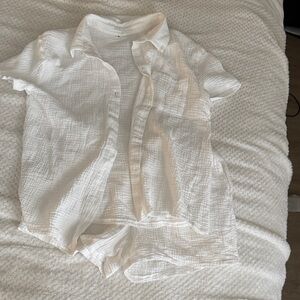 Beach Set White Textured Shirt and Shorts Set